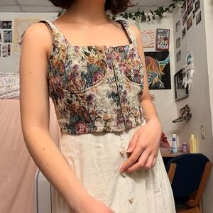 Floral Textured Square-Neck Crop Tank - Multicolor